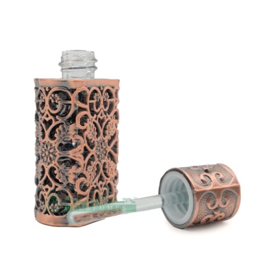 Arabesque Perfume Bottle 2'' Antiqued Bronze Vines Empty Bejeweled 3ml Attar Vial