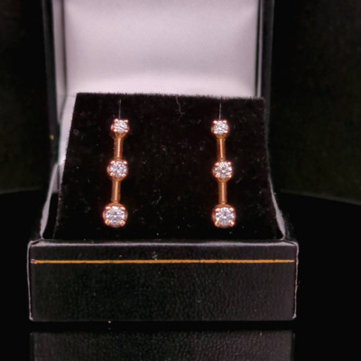 14 Kt Gelbgold 3 Steine Diamant Ohrhänger 1,80 dwt
