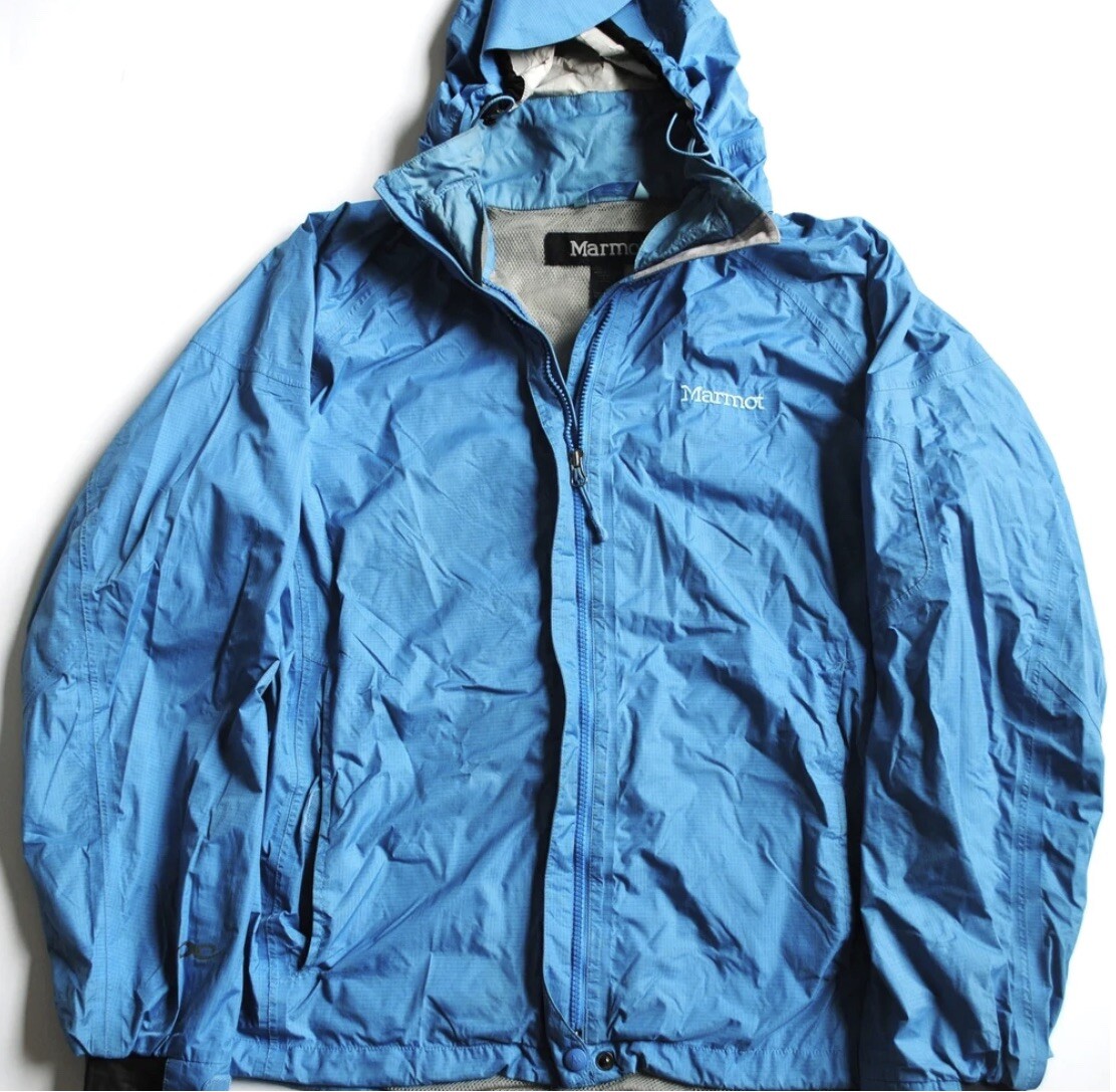 Vintage Women's Marmot Zip Up Wind Hood Blue Rain Jacket Size X
