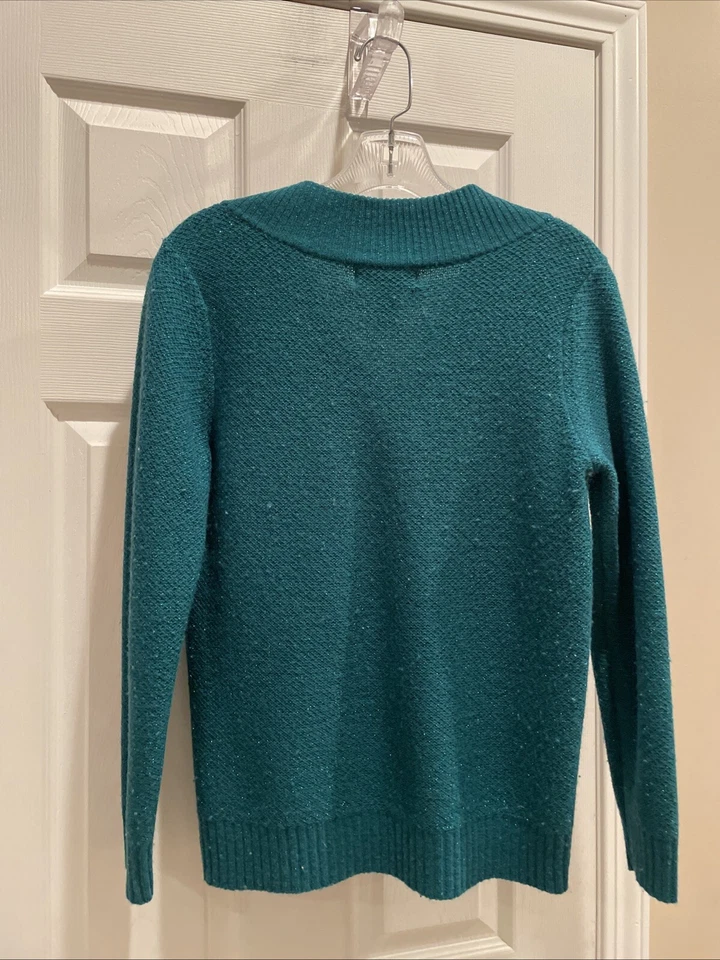 Susan Graver Estilo Talla XS Azul Mezcla Lana Brillante Manga Larga Cuello en V Foto 3 de 3