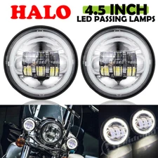 Pair 4.5" inch Round LED Spot Fog Light Passing Lamp Halo For Harley Bike Chrome