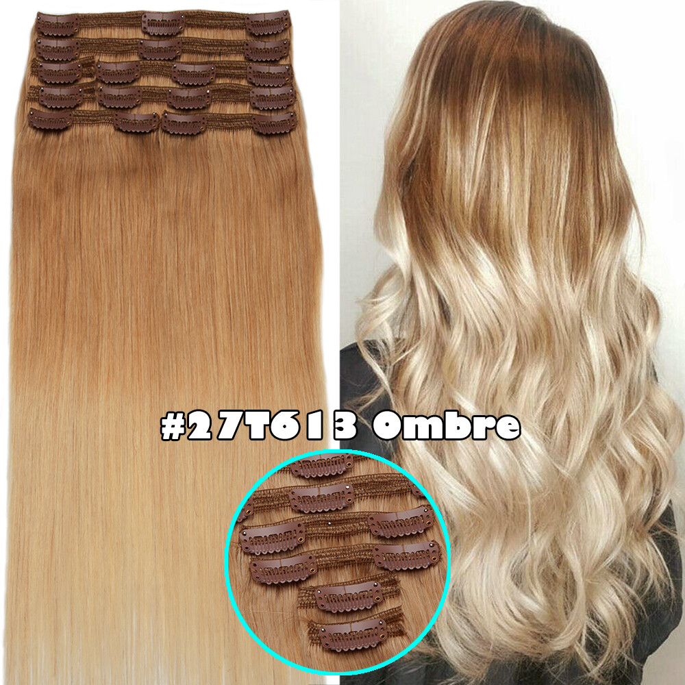 Thick Clip in Full Head Remy Human Hair Extensions 170g Balayage Blonde US Best Oryginalne, standardowe