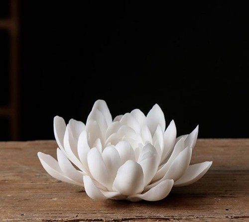 Chinese Traditional White Porcelain Lotus Flower Censer Figurine Statue Tea Pet - Picture 5 of 8