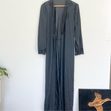 Vintage Olga Long Nylon Black Lace Trim Robe Intimate Sleepwear Women  s Large