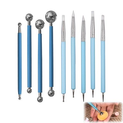 Wiooyiuu Clay Tool Set, 9-Piece Set, Pottery Tool Kit, Clay Dowel, Silicone Pen_