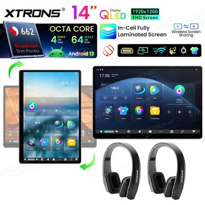 2PCS 14 Inch Car Headrest Monitor Android 13 Touch Screen 2x Bluetooth Headset