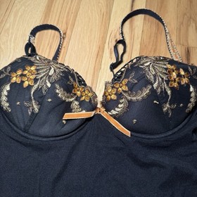 Lise Charmel Lace Underwire Thong Lingerie Bodysuit Teddy Black Gold US 34