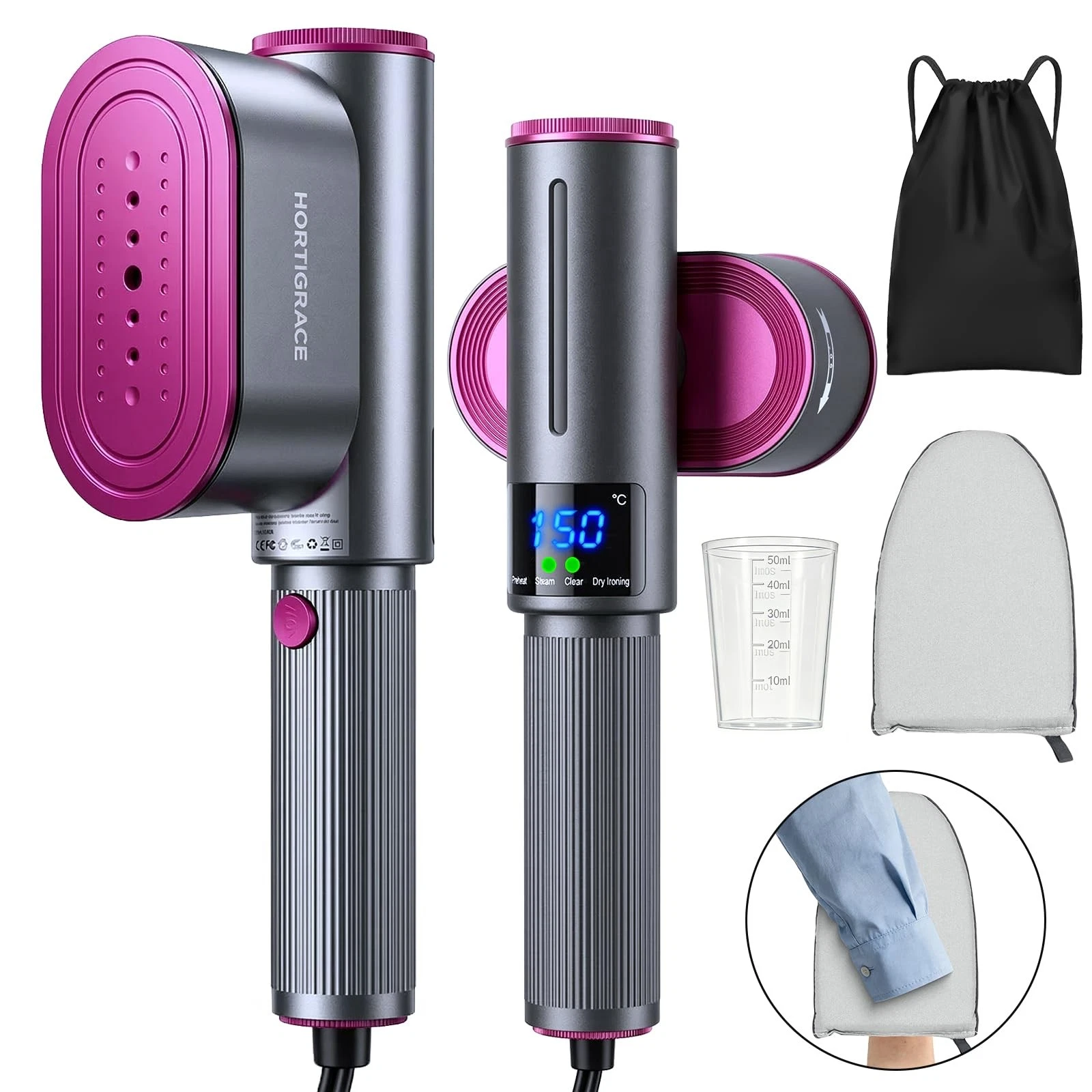 Travel Steamer for Clothes, 2-in-1 Steam Iron & Garment Steamer with Fast Hea...