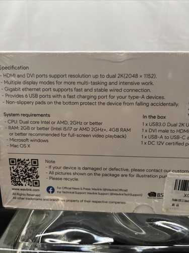 WAVLINK USB 3.0 Dual 2K Universal Docking Station WL-UG39DK1 - NIB - 第 4/6 張圖片