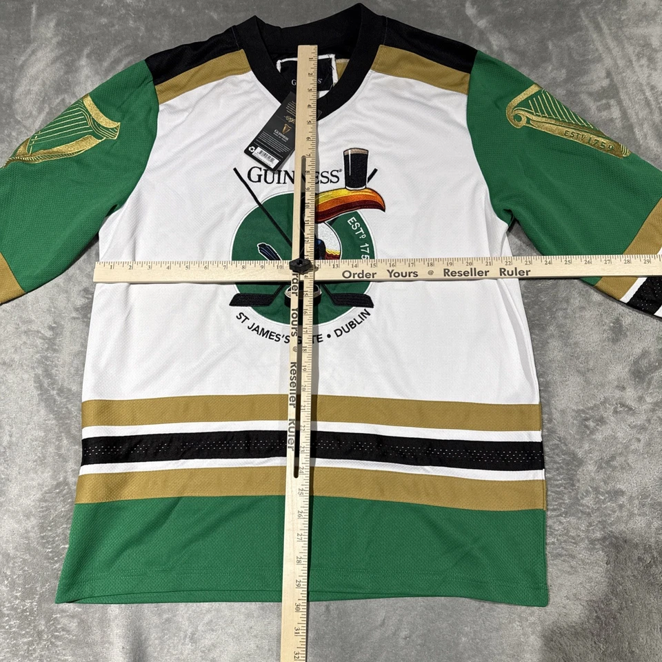 Camiseta de hockey Guinness para hombre grande blanca bordada irlandesa St Pats. Foto 4 de 4