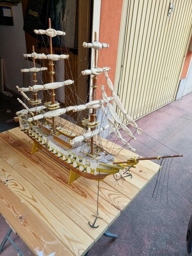 Veliero galeone grande modello in legno nave artigianale da collezione vintage - Foto 3 di 4