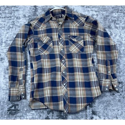 Vtg Wrangler Plaid Long Sleeve Western Snap Front Shirt Mens 15 1/2 x 34 Blue
