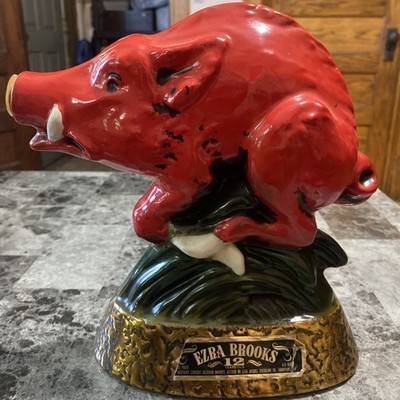Vintage 1969 Ezra Brooks red Arkansas Razorback Whiskey Decanter Heritage China