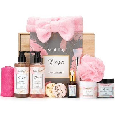 Spa Gifts for Women, Self Care Kit ROSE Scented with Facial Cleanser, Scrub B...