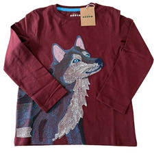Mini Boden Burgundy Wolf Superstitch Long Sleeve Shirt. Size 5-6 Years.