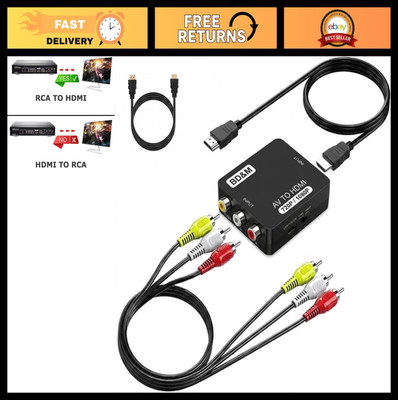 RCA to HDMI Converter Adapter - AV to HDMI for PS2, PS3, Xbox, VHS, DVD, NTSC/PA