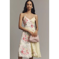 NWT Anthropologie Sleeveless Patchwork Floral Slip Midi Dress $178 Sz M Yellow