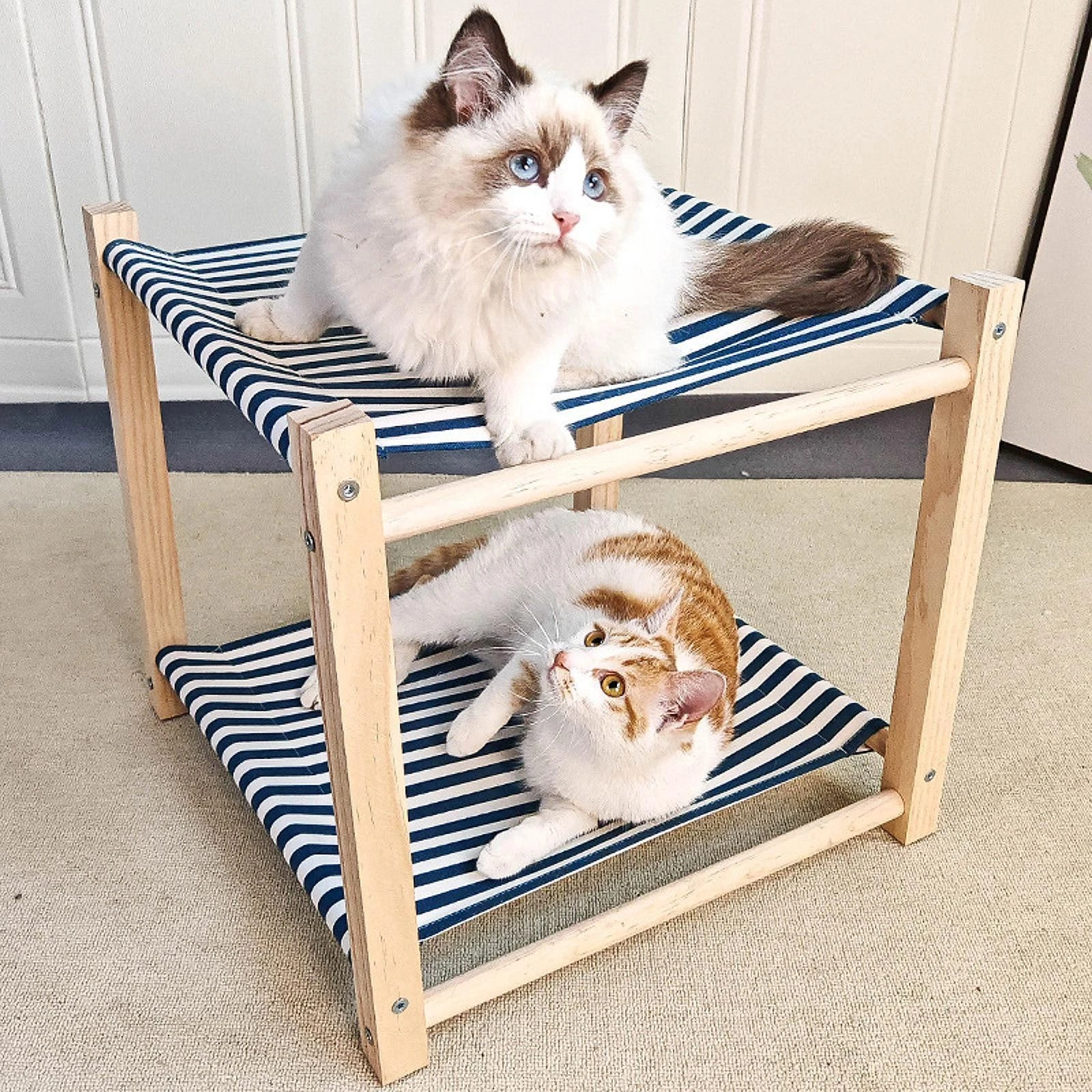 2 Layer Cat Hammock Elevated Cat Bed Pet Cot Pet Furniture Freestanding Cat