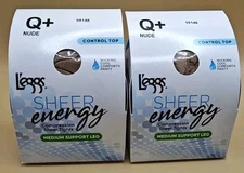 2 L’eggs Sheer Energy Control Top Sheer Tights Med Support Nude Size Q+ Lot Of 2