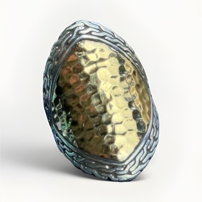 John Hardy Shield Statement Ring Silver Gold 925 Artistic Hammered Metal