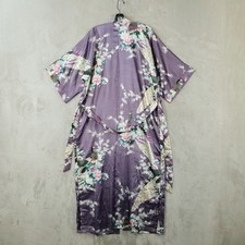Kimono Robe Women's OS Purple Peacock Floral Full Length Satin