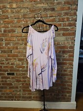 Free People Clear Skies Cold Shoulder Tunic Dress M Lilac Floral Print 