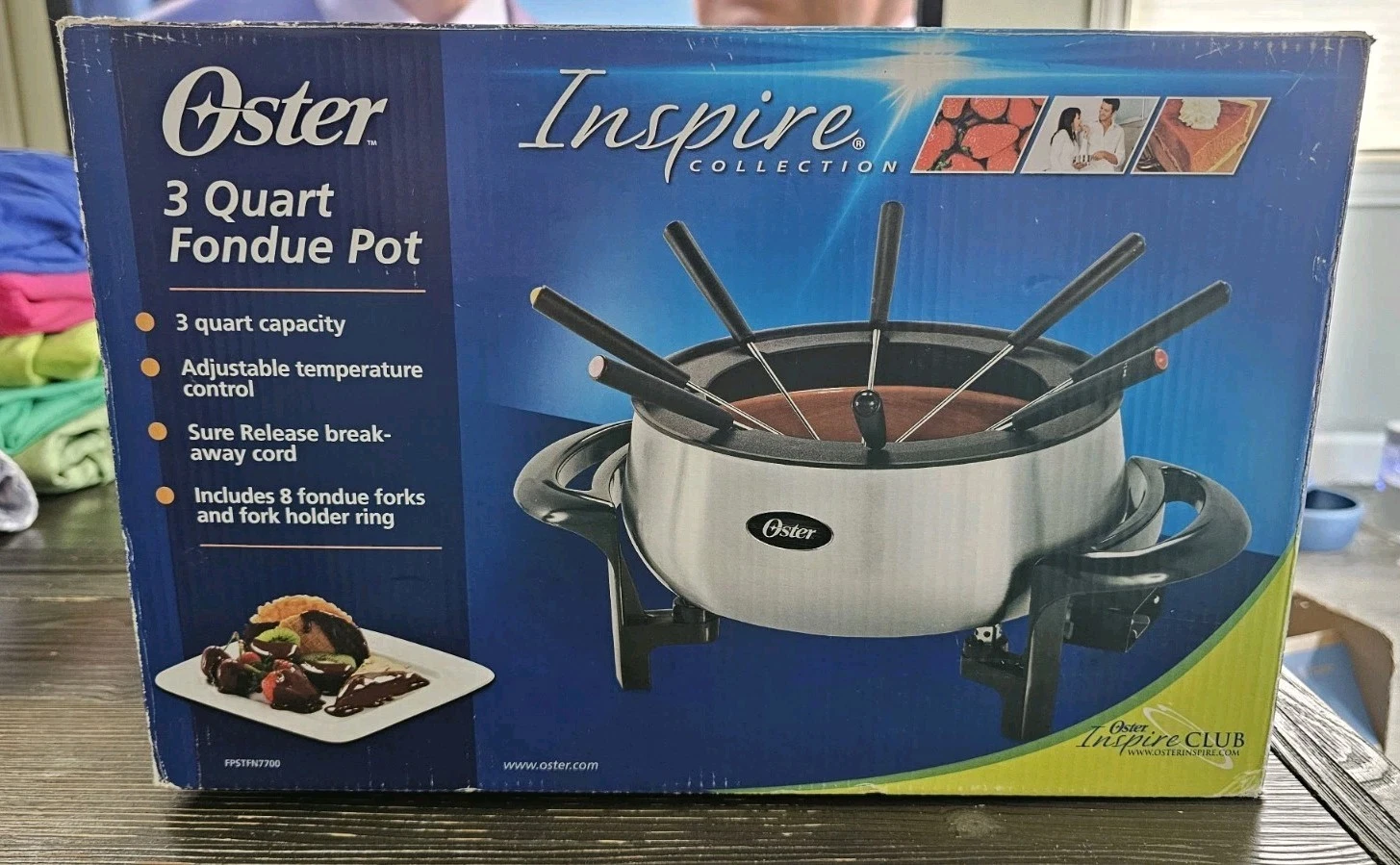 Oster Inspire 3-Quart Fondue Pot Electric Kit Adjustable Temperature 8 Forks
