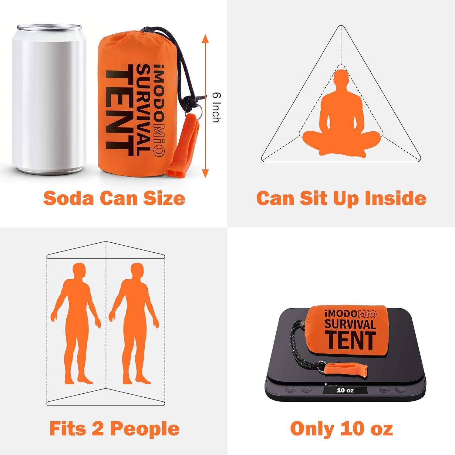 Emergency Survival Tent Life Shelter - 2 Person Mylar 1 Pack, Orange 
