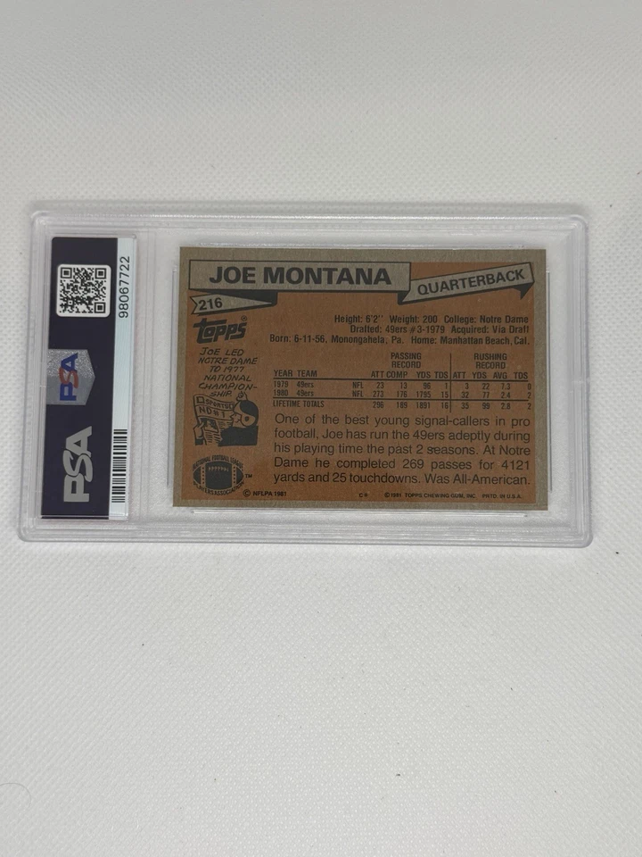 1981 Topps - Joe Montana Rookie RC #216 PSA Near Mint 7, HOF San Francisco 49ers - Image 2 of 4