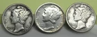 3 Mercury Dimes 1918 Fine, 1918-D Good+, 1918-S Good