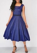 Classic Blue Denim Square Collar Dress Size Large