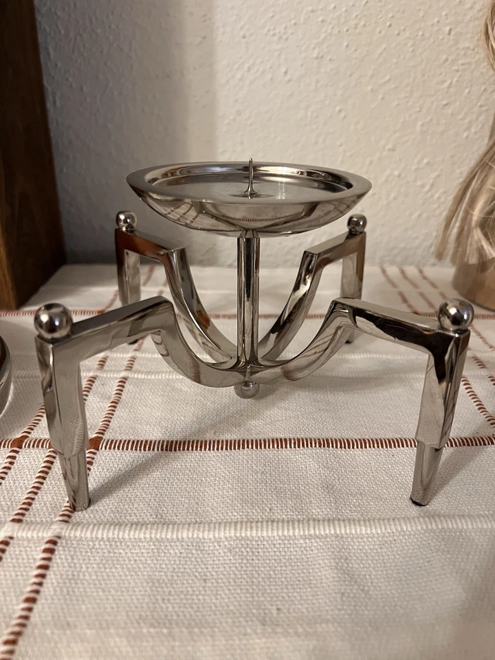 RARE Global Views Elevated Glass Hurricane Pillar Candle Holder With Metal Base - Image 4 of 4