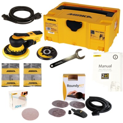 Exzenterschleifer Mirka DEROS 5650CV Set + 50 Abranet Sch., Case & Roundy-Kit Gr