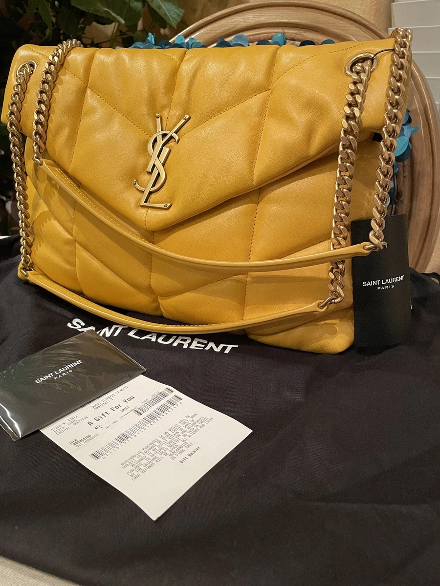 Stunning! YSL Yves Saint Laurent Medium Lou Puffer Bag, Saffran Yellow NWT