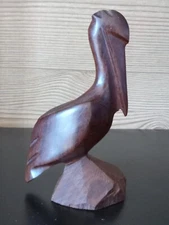 Vintage Hand Carved Ironwood Pelican Bird Sculpture Mexico Folk Art 5.5" Tall
