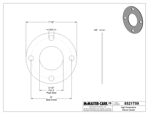3" Pipe Gasket, High-Temperature Silicone, With Bolt Holes - Foto 2 di 3