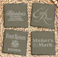 Kentucky Bourbon Trail Stone Slate Coaster Home Bar Gift Set Pappy Blantons