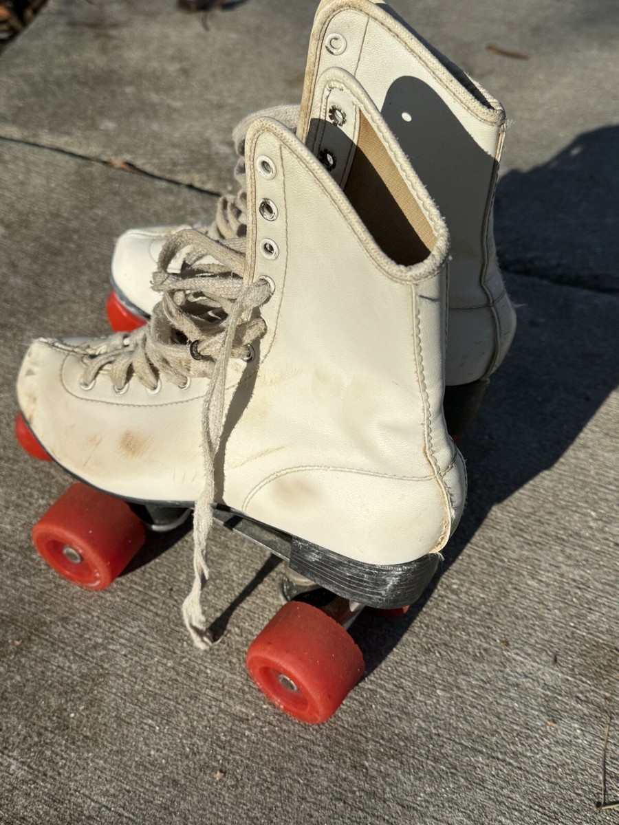 Vintage 1970's Roller Derby White Roller Skates with Red Wheels