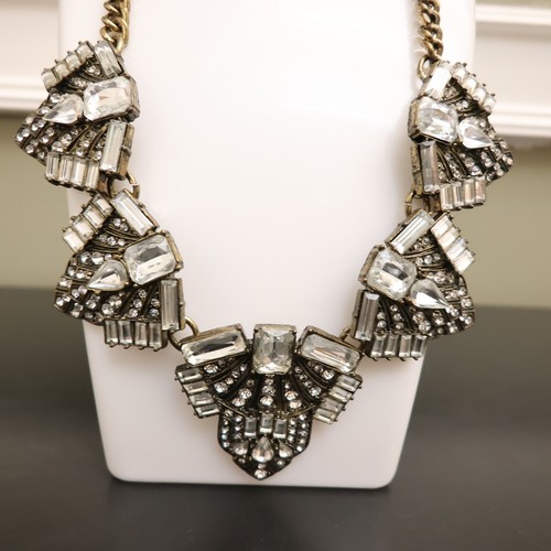 Baublebar necklace Art Deco crystal stations statement bronze tone adjustable