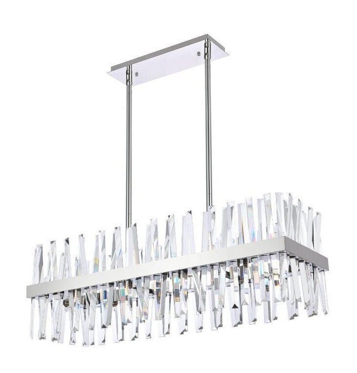 36-Inch Chrome Crystal Chandelier for Kitchen Island or Dining Room Ceiling