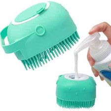 2-in-1 Pet Shampoo Brush  Dispenser, Dog Cat Bath Grooming Scrubber Bristles