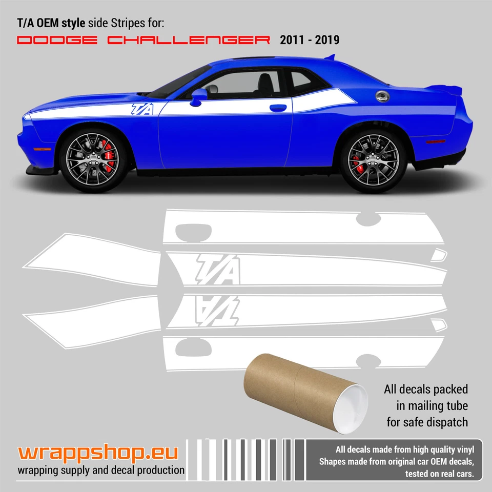 T/A rayas laterales largas para Dodge Challenger 2011-2019 Foto 2 de 3