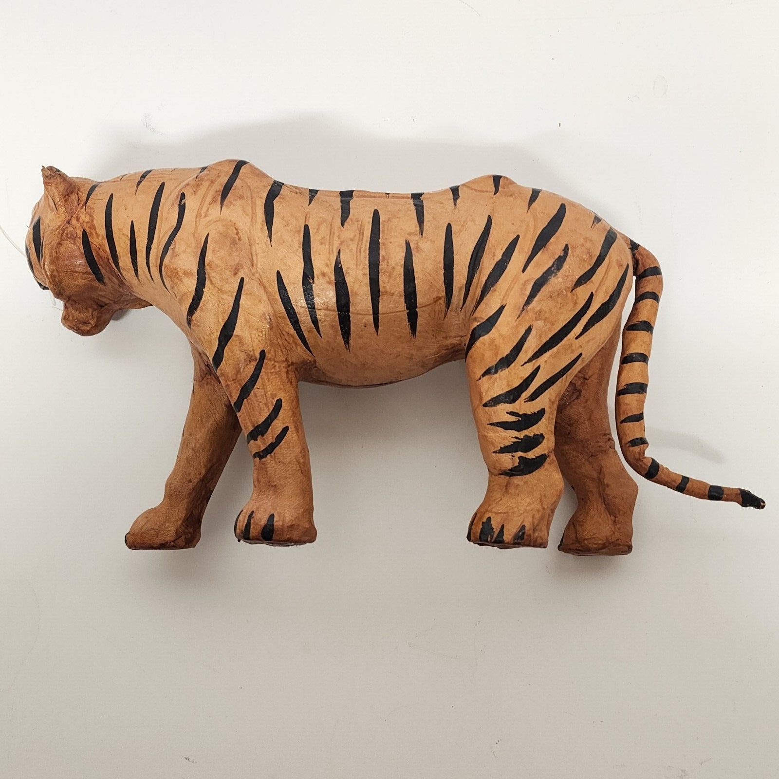 Large Vintage Leather Tiger Statue 15 Long 9 1/2 