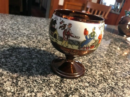 ¡BONITO BRILLO DE COBRE COPA BAJA ANCHA CON DECORACIÓN DE CHINOIRE! - Imagen 8 de 10