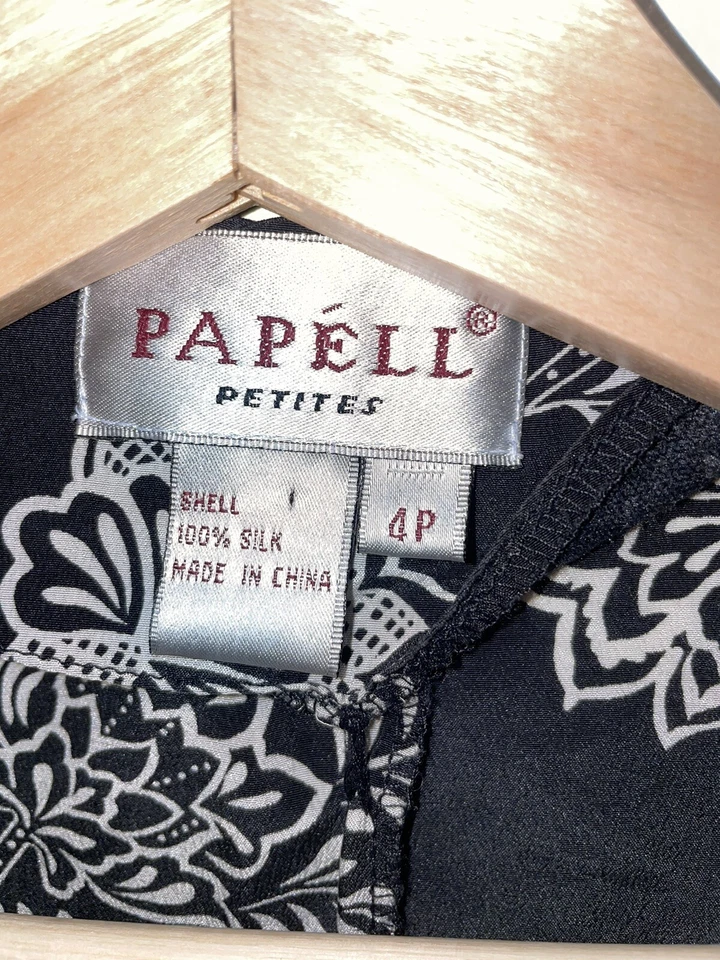 Vintage ADRIANNA PAPELL 100% Silk Charcoal Gray Jacobean Wrap Dress PETITE Sz 4P - Image 2 of 4