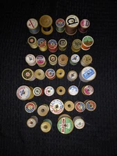 Vintage Lot Of  39 Small Wooden Spools Of Thread, Various Makers Sewing 