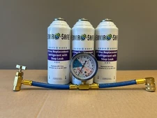 Enviro-Safe 134a Replacement Refrigerant w/ Stop Leak 3 Can & Gauge Kit, 