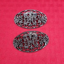 Vintage Estate Oval Gunmetal Filagree Dress Shoe Clips 2.25  Open Work Designs