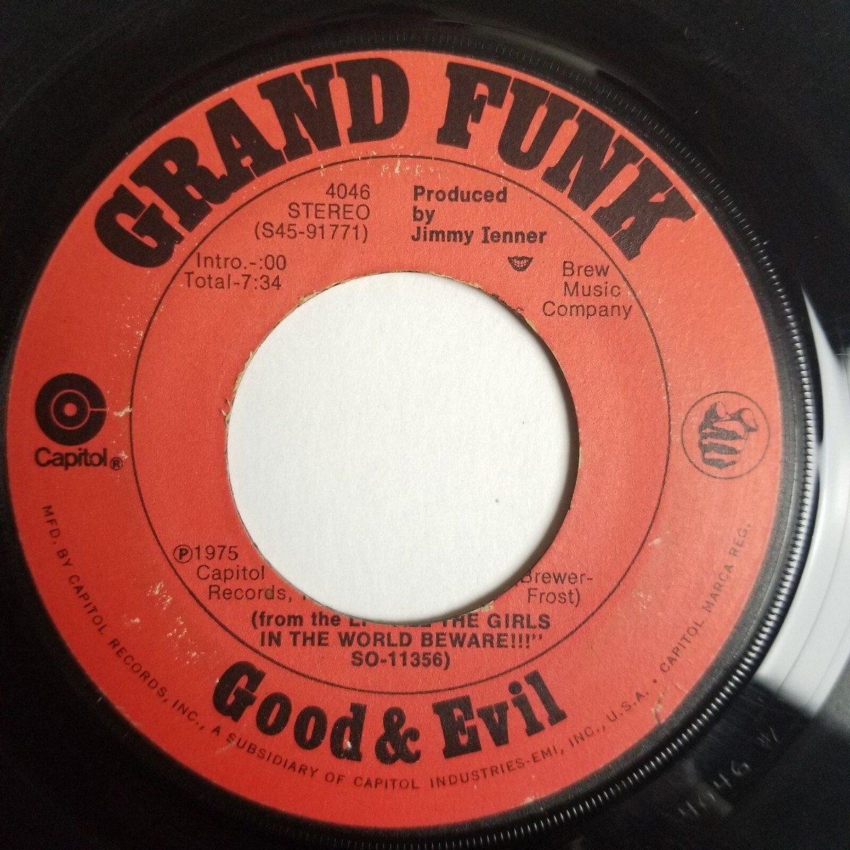 Grand Funk Good & Evil / Bad Time 7'' 45 RPM Record Capitol 4046