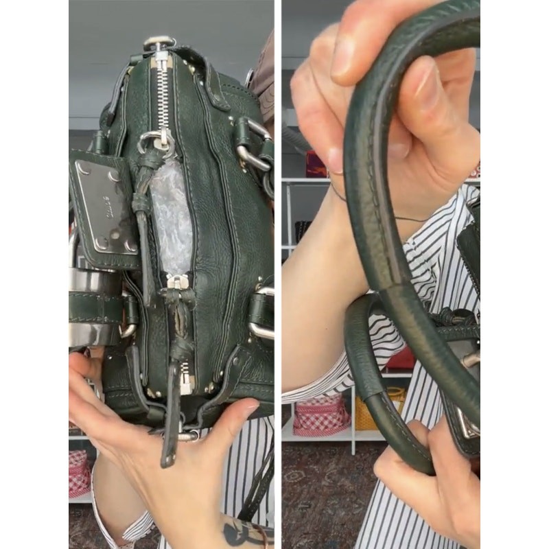 CHLOE Paddington Bag Small Green Silver Satchel Tote Phoebe Philo Y2K image 8